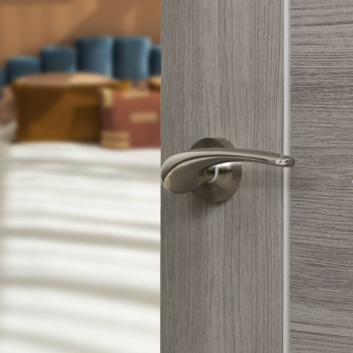 Atlantic Mediterranean Marseille Lever Door Handle On Round Rose - Satin Nickel