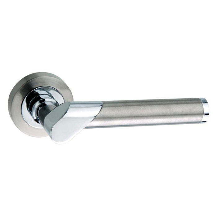 Atlantic Mediterranean Tunis Lever Door Handle On Round Rose - Satin Nickel And Polished Chrome