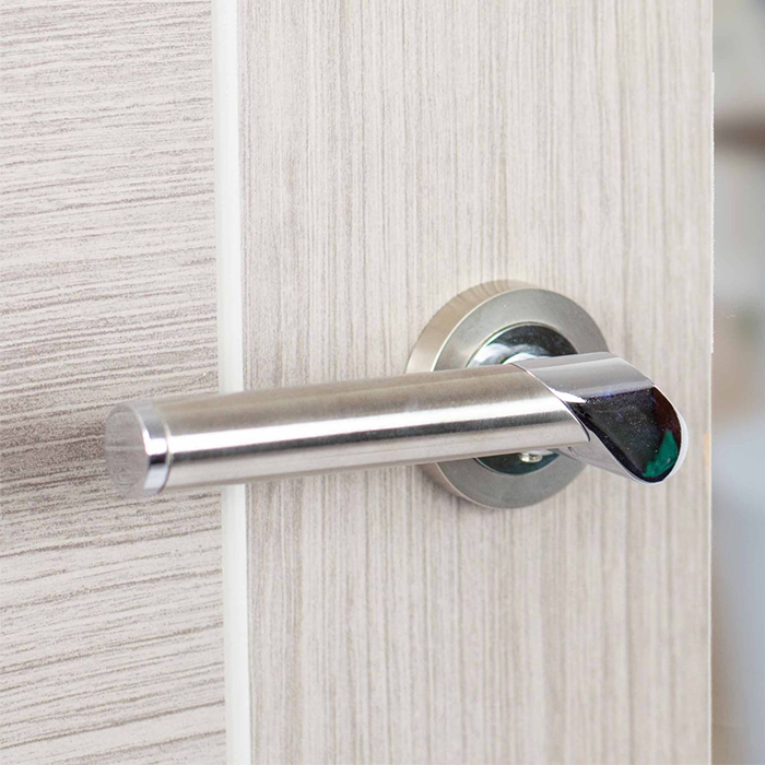 Atlantic Mediterranean Tunis Lever Door Handle On Round Rose - Satin Nickel And Polished Chrome