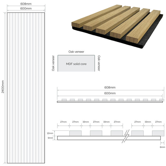 JB Kind Acoustic Wall Panel Fully-Finished Oak Veneer