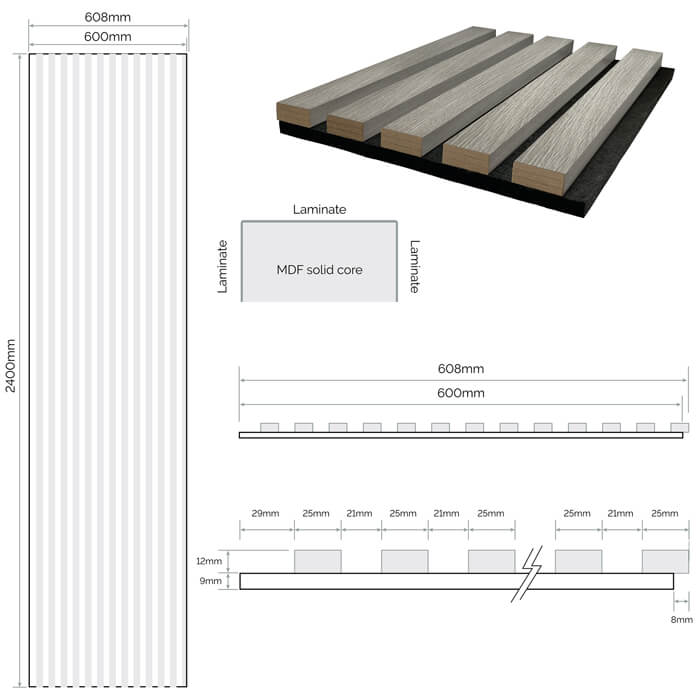 JB Kind Acoustic Wall Panel Fully-Finished Light-Grey Laminate