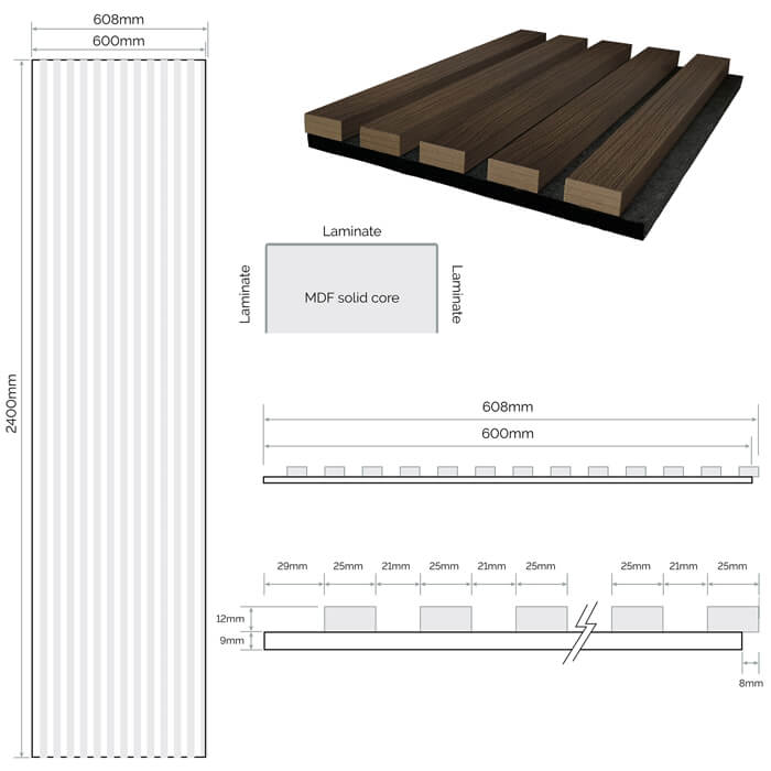 JB Kind Acoustic Wall Panel Fully-Finished Walnut Laminate