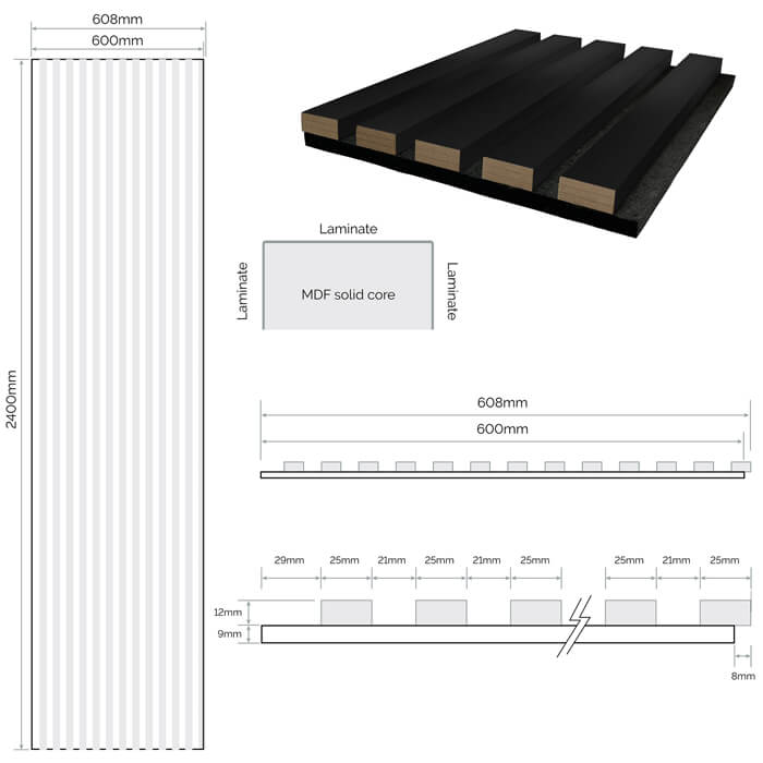 JB Kind Acoustic Wall Panel Fully-Finished Black Laminate