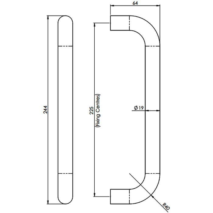 Carlisle Brass Eurospec Round Bar D-Shaped Pull Handle - 244mm