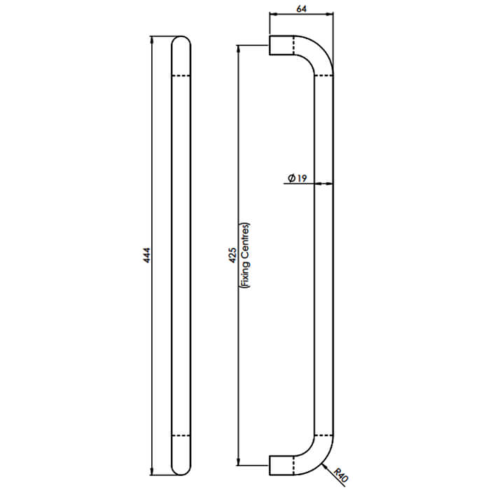 Carlisle Brass Eurospec 444mm Round Bar D-Shaped Pull Handle