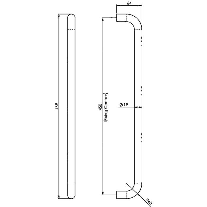 Carlisle Brass Eurospec Round Bar D-Shaped Pull Handle - 469mm