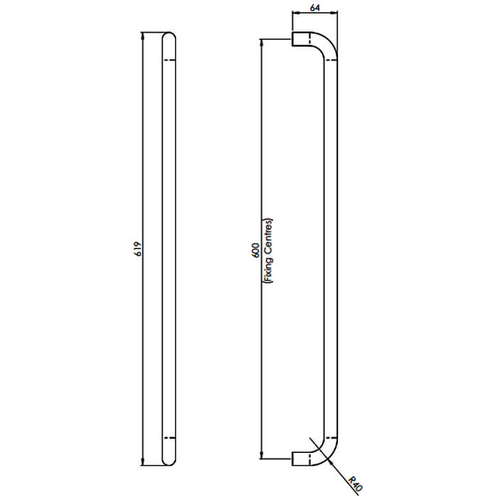Carlisle Brass Eurospec Round Bar D-Shaped Pull Handle - 619mm
