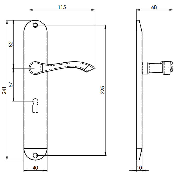 Carlisle Brass Andros 241 x 40mm Lock Profile Lever Door Handle On Backplate