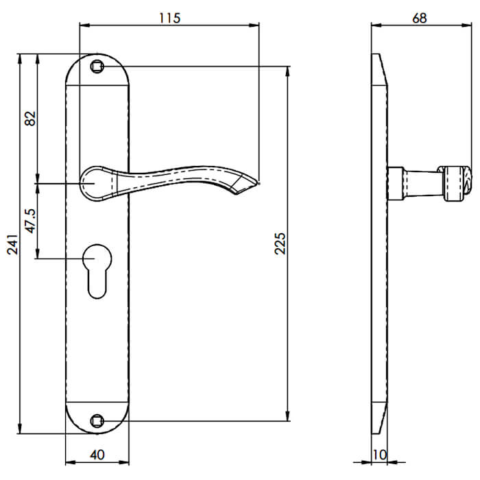 Carlisle Brass Andros Lever Handle with Euro Profile On Backplate - 241 x 40mm