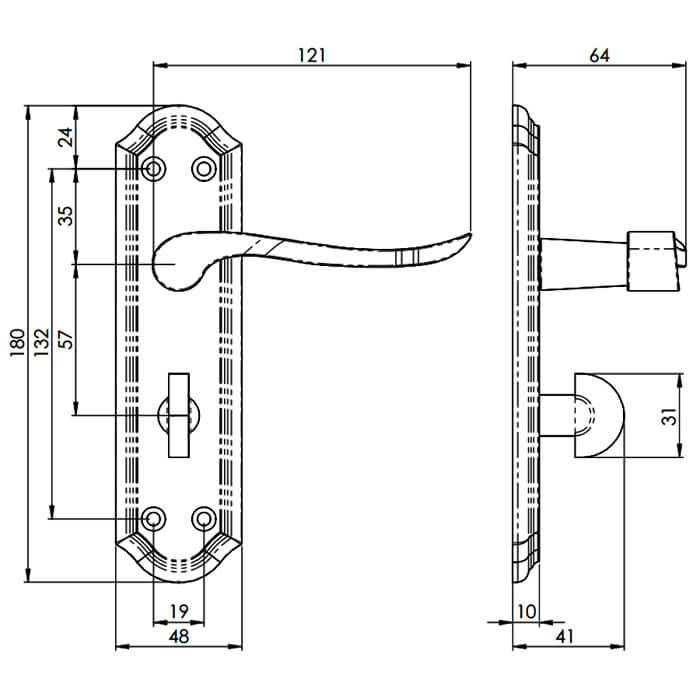 Carlisle Brass Lytham Bathroom Lever Handle on Backplate - 180 x 48mm