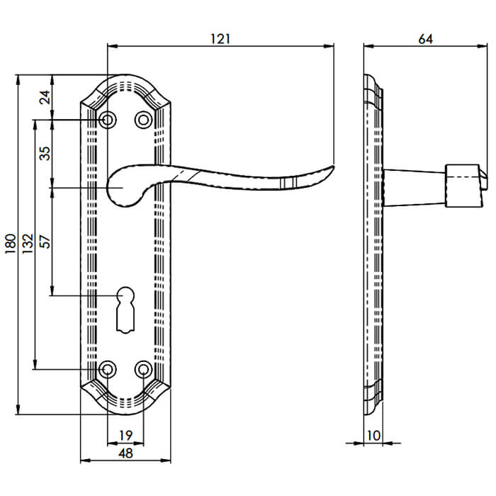 Carlisle Brass Lytham Lock Profile Lever Door Handle On Backplate - 180 x 48mm