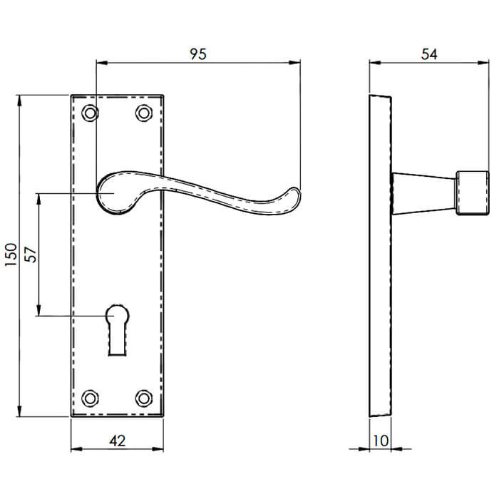 Carlisle Brass Victorian 150 x 42mm Lock Profile With Lever Handle On Backplate