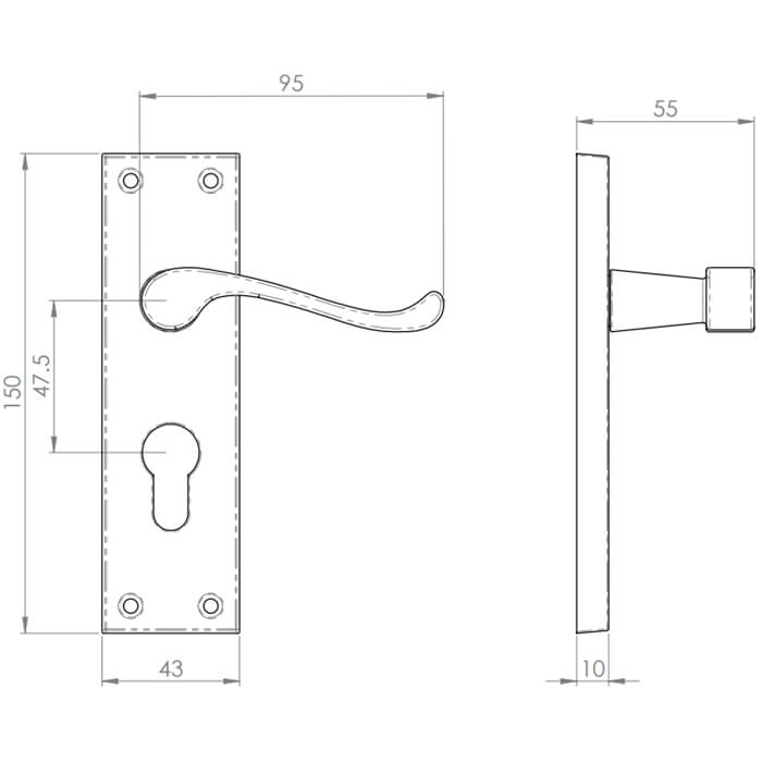 Carlisle Brass Victorian 150 x 42mm Lever Handle with Euro Profile On Backplate