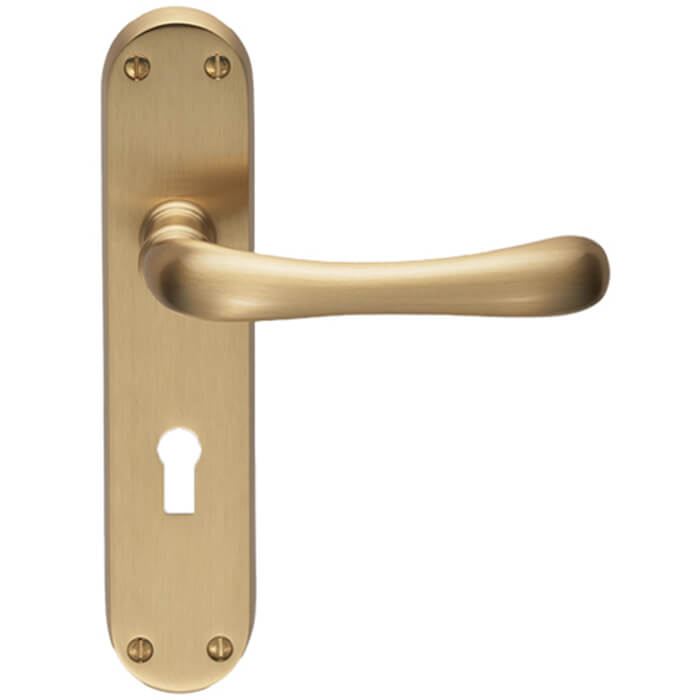 Carlisle Brass Ibra Rounded Lever Handle with Lock Profile on Backplate