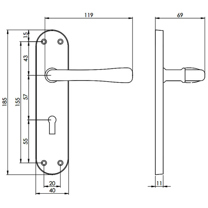 Carlisle Brass Ibra Rounded Lever Handle with Lock Profile on Backplate