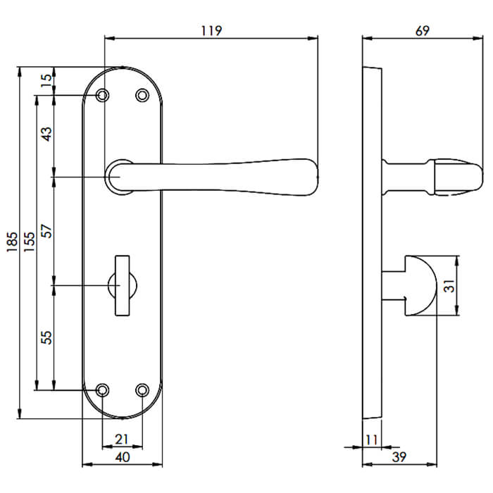 Carlisle Brass Ibra Bathroom Lever Handle For Furniture - 185 x 40mm