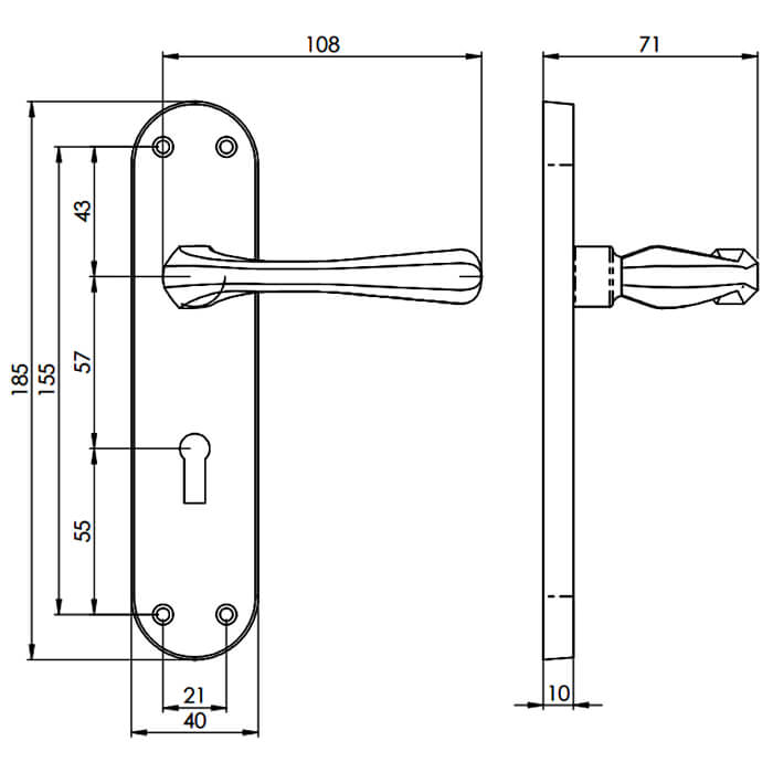 Carlisle Brass Astro Lock Profile With Lever Handle On Backplate - 185 x 40mm