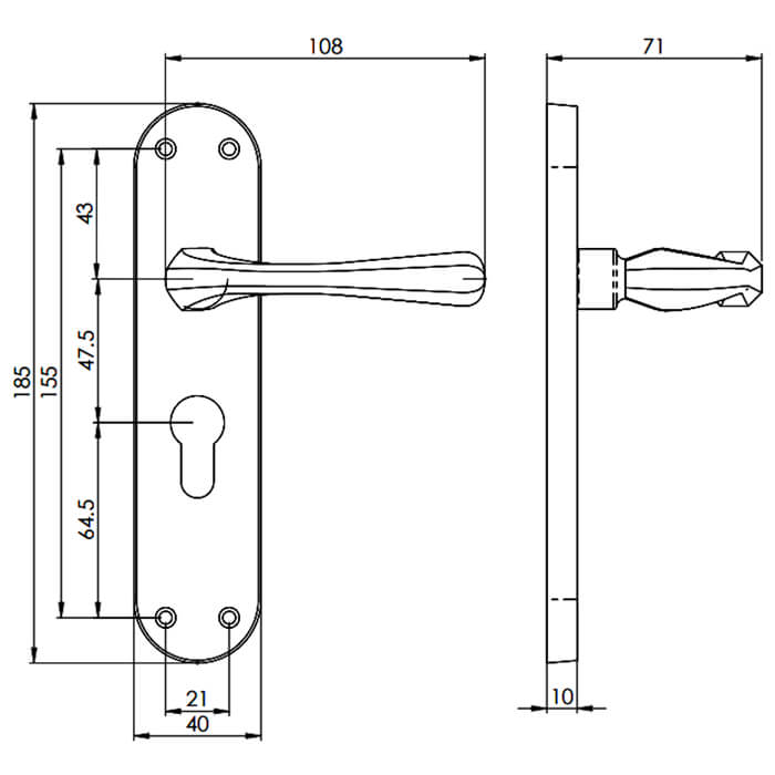 Carlisle Brass Astro 185 x 40mm Lever Handle with Euro Profile On Backplate