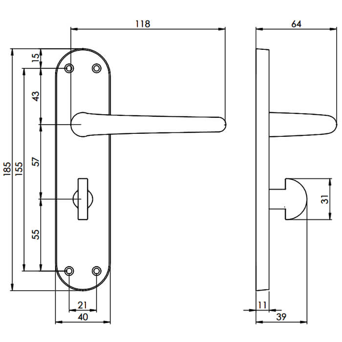 Carlisle Brass Lilla 185 x 40mm Bathroom Lever Handle On Backplate - Privacy