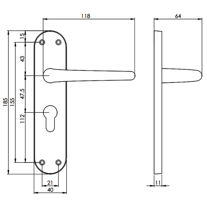 Carlisle Brass Lilla Lever Handle with Euro Profile On Backplate - 185 x 40mm