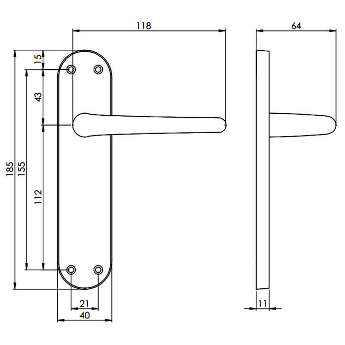 Carlisle Brass Lilla Lever on Latch Backplate - 185 x 40mm