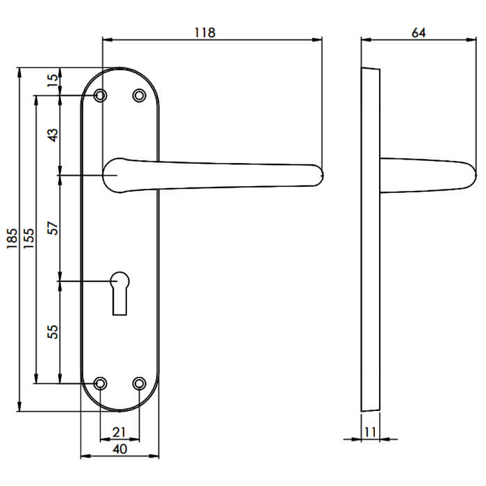 Carlisle Brass Lilla Lock Profile With Lever Handle On Backplate - 185 x 40mm