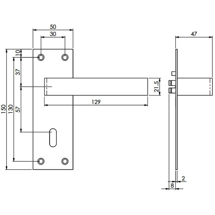 Carlisle Brass Sasso Lock Profile with Lever Handle on Backplate - 150 x 50mm