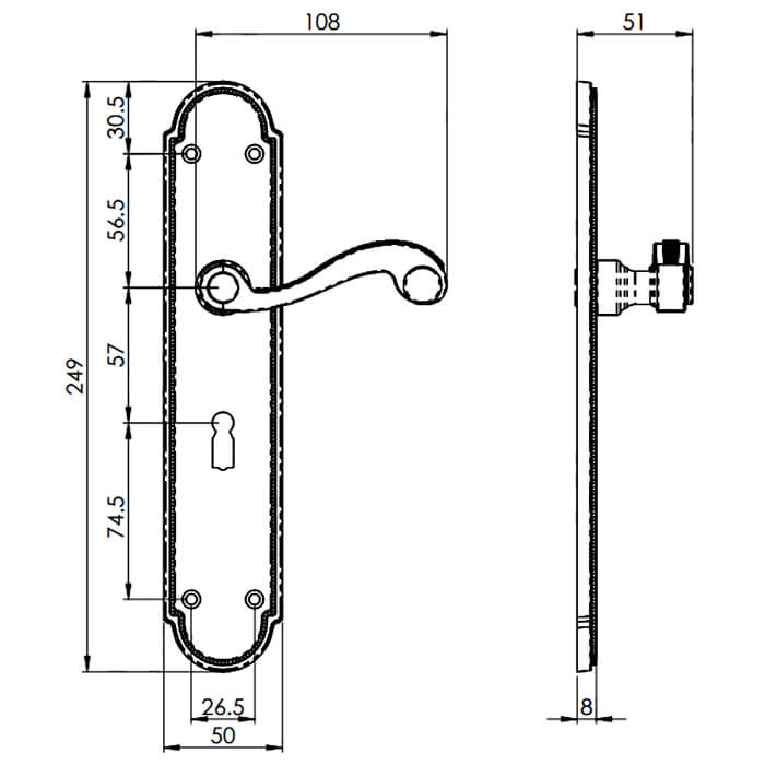 Carlisle Brass Chesham Lock Profile Lever Door Handle On Backplate