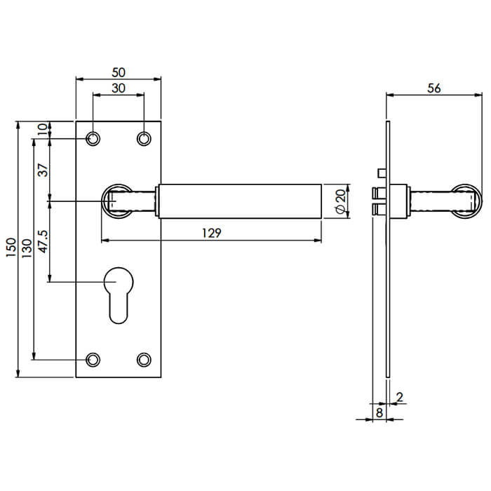 Carlisle Brass Amiata 150 x 50mm Lever Handle with Euro Profile on Backplate