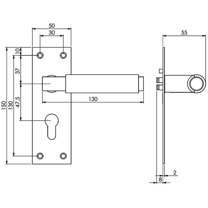 Carlisle Brass Varese Lever Handle with Euro Profile on Backplate - 150 x 50mm