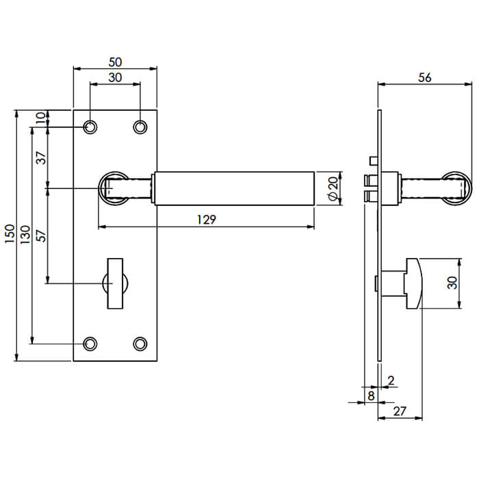 Carlisle Brass Amiata Lever Bathroom Handle on Backplate - 150 x 50mm