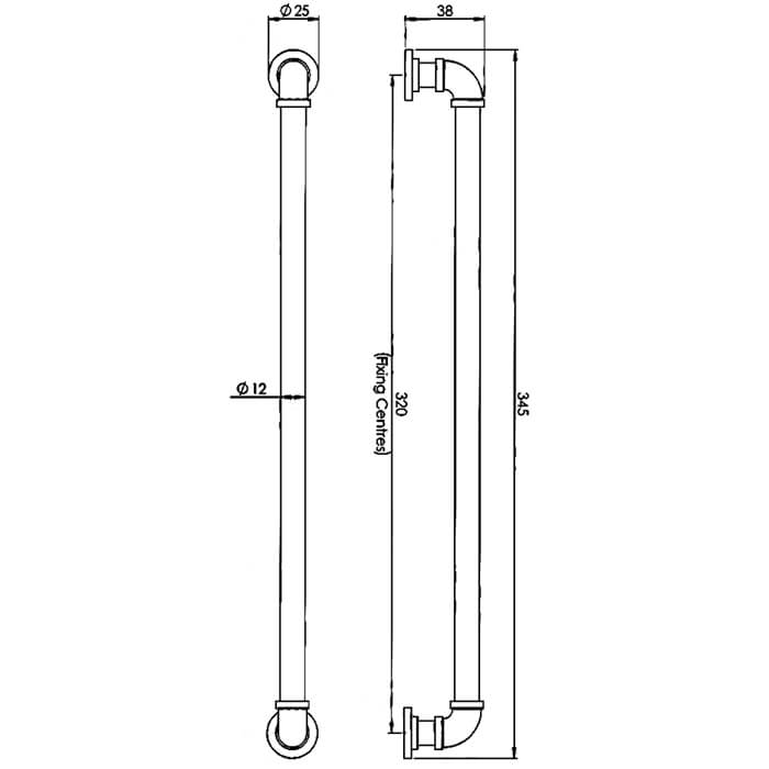Carlisle Brass Contemporary Pipe Design Pull Handle - 345 x 25mm