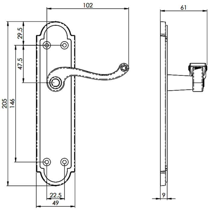 Carlisle Brass Georgian Polished Brass Lever Handle on Shaped Backplate