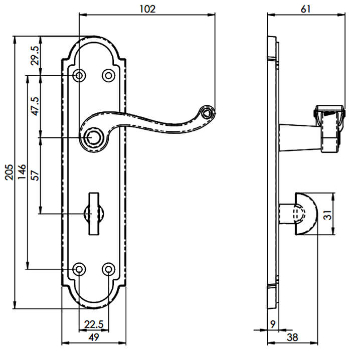 Carlisle Brass Georgian Polished Brass Lever Handle on Shaped Backplate