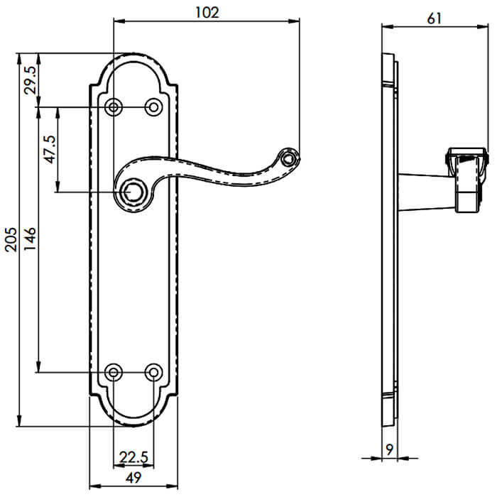 Carlisle Brass Georgian Polished Brass Lever Handle on Shaped Backplate