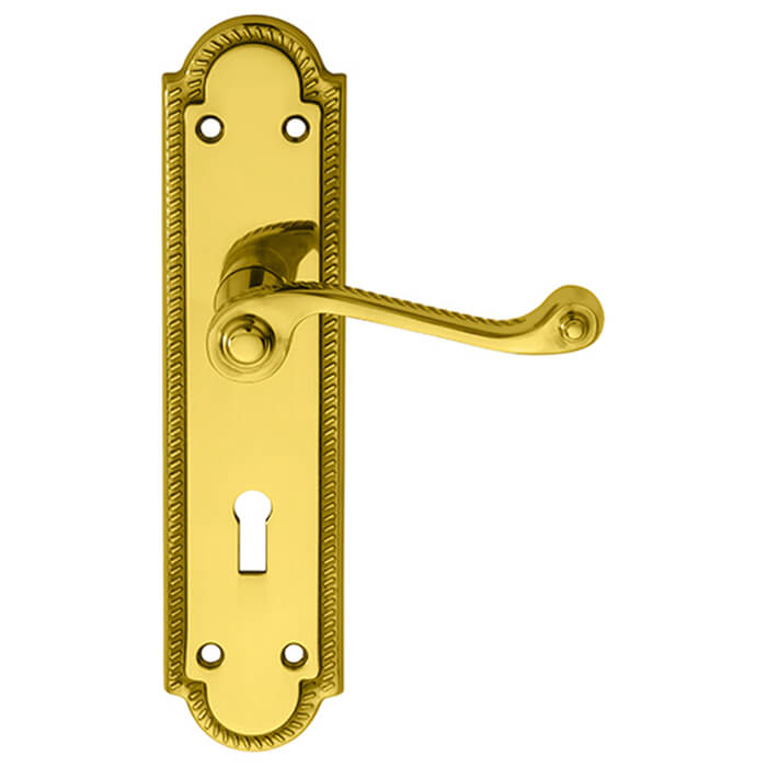 Carlisle Brass Georgian Polished Brass Lever Handle on Shaped Backplate