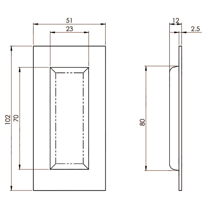 Carlisle Brass Eurospec 102 x 51mm Recess Flush Pull Handle