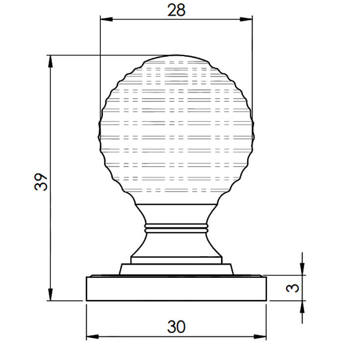 Carlisle Brass Queen Anne 28mm Reeded Ball Knob on Round Rose