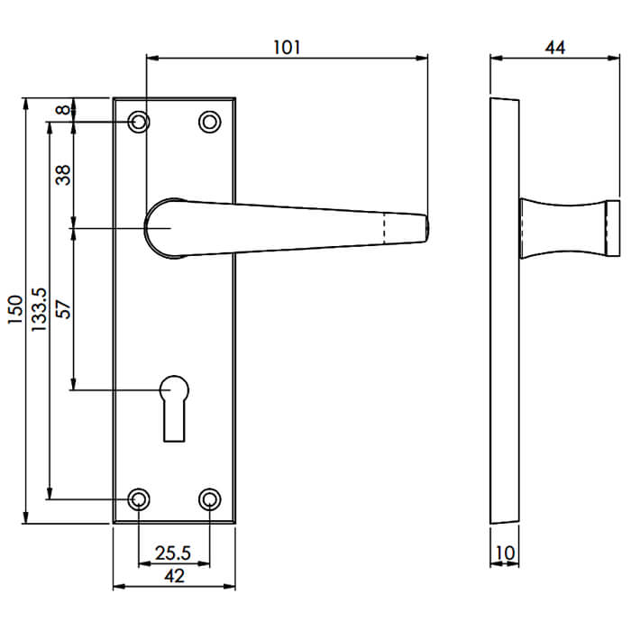 Carlisle Brass Victorian Lever Handle with Lock Profile on Backplate