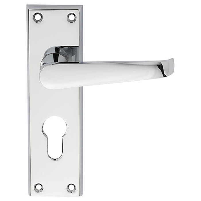 Carlisle Brass Victorian Lever Handle with Euro Profile Lock on Backplate