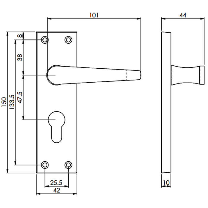 Carlisle Brass Victorian Lever Handle with Euro Profile Lock on Backplate