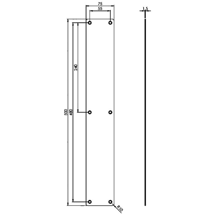 Carlisle Brass Eurospec 500 x 75mm Steelwork Stainless Steel Plain Finger Plate