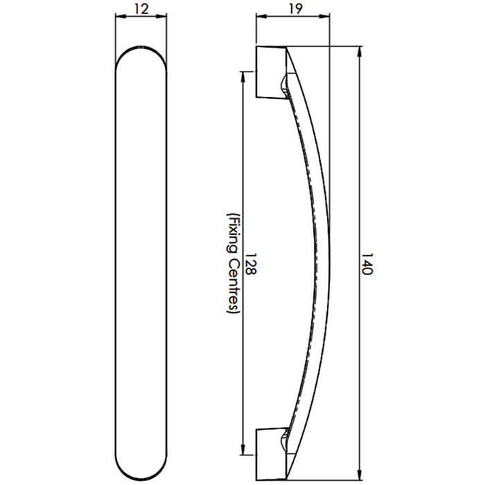 Carlisle Brass Radiused End Flat Bow Handle - 140 x 12mm