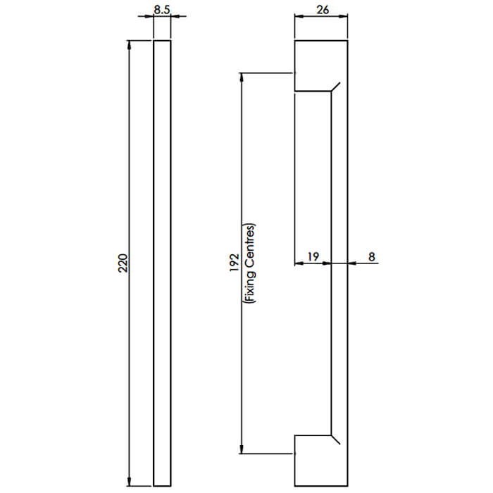 Carlisle Brass Slimline D-Shaped Pull Handle - 220mm Length