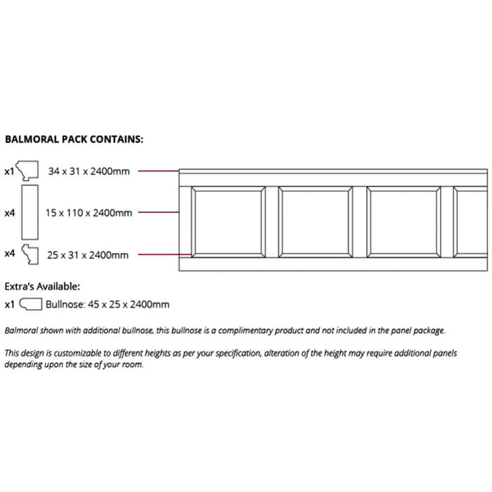 Deanta Balmoral Wall Panelling Pack 2400mm - White Primed