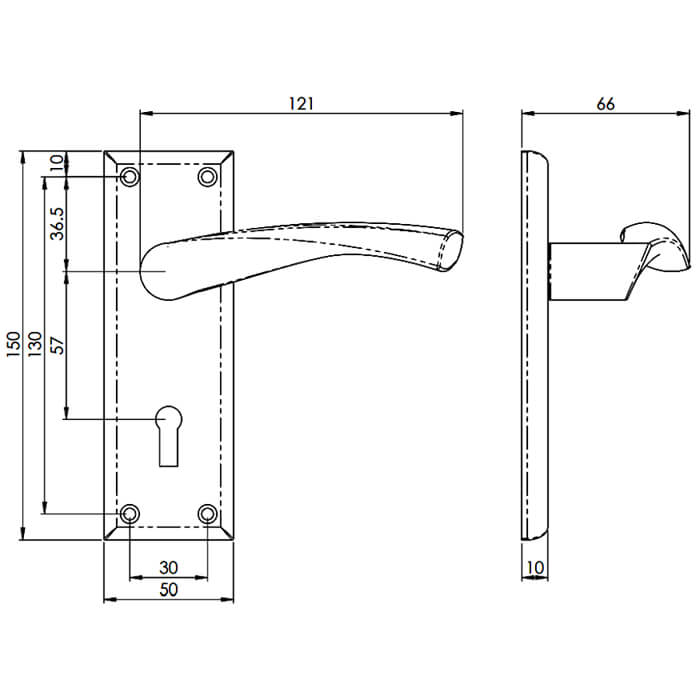 Carlisle Brass Serozzetta Venti Twist Lever Handle with Lock Profile on Backplate