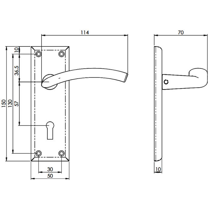 Carlisle Brass Serozzetta Trenta Arched Lever with Lock Profile on Backplate