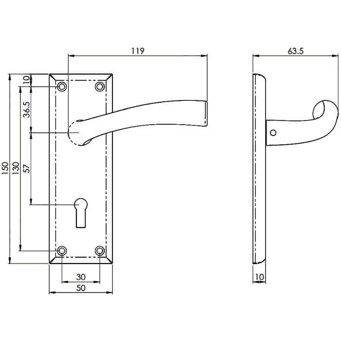 Carlisle Brass Serozzetta Cinquanta Curved Lever with Lock Profile on Backplate