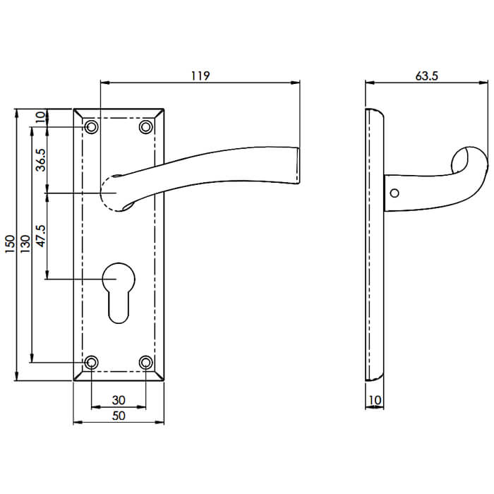 Carlisle Brass Serozzetta Cinquanta Curved Lever with Euro Profile on Backplate