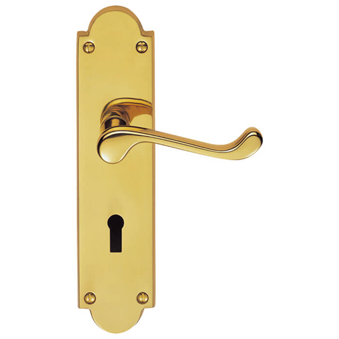 Carlisle Brass Victorian Scroll Lever with Lock Profile on Shaped Backplate